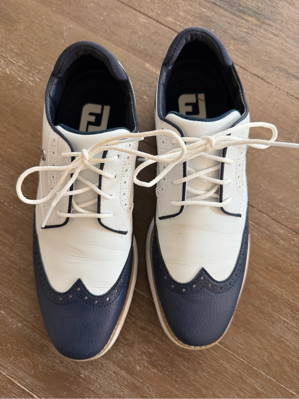 FootJoy Women’s White and Navy Wingtip Golf shoes -